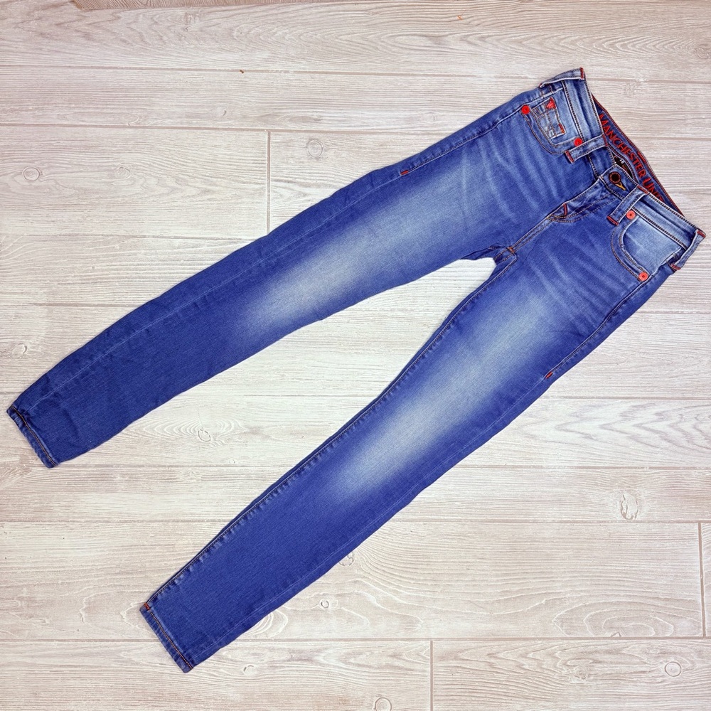 Manchester United true religion fade wash blue denim skinny jeans size 26 pants
